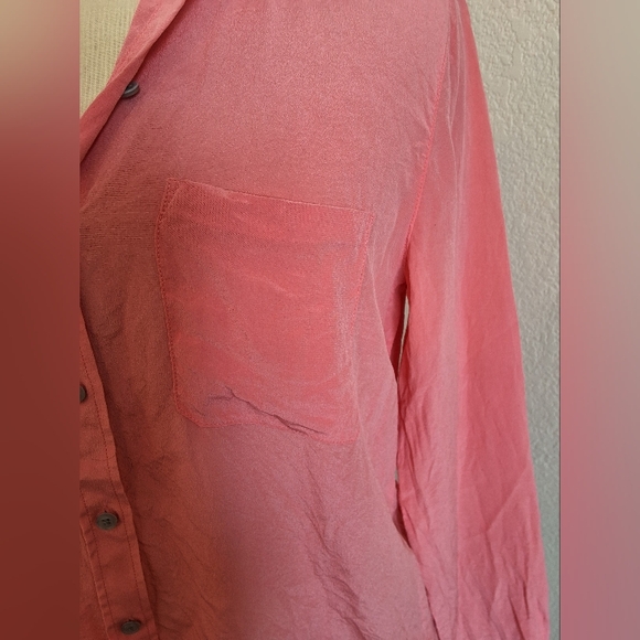100% SILK ANN TAYLOR Button Up Long Sleeve Pocket Shirt/ Blouse Med Pink - Picture 6 of 13